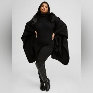 Torrid Black Faux Fur Trimmed Belted Ruana